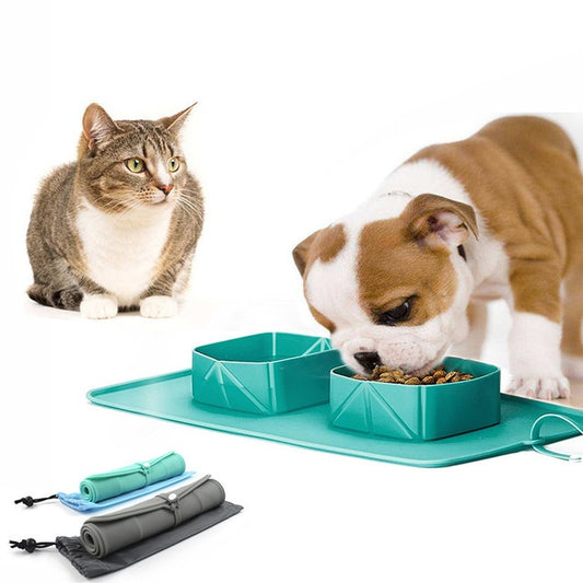 Faltbarer Silikon-Doppelnapf für Hunde und Katzen